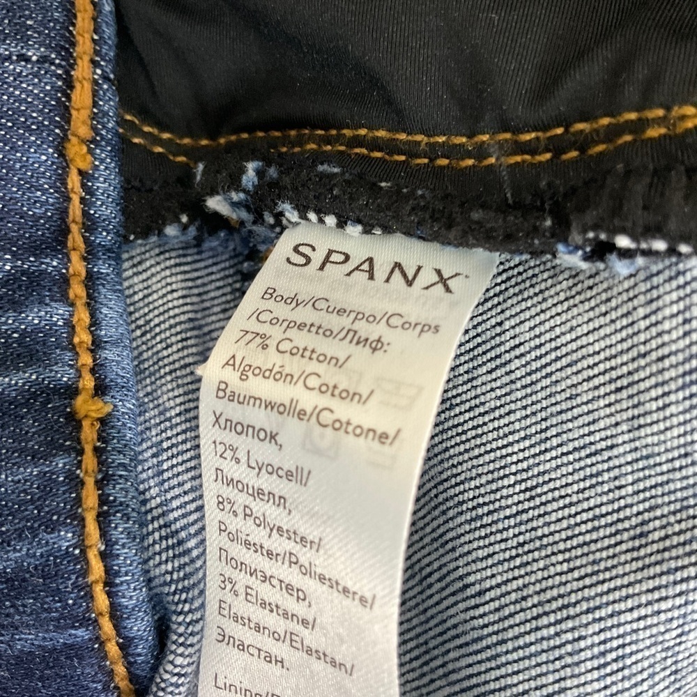 Spanx Distressed Skinny Released Hem Dark Wash Jeggings Sz M - Picture 12 of 12